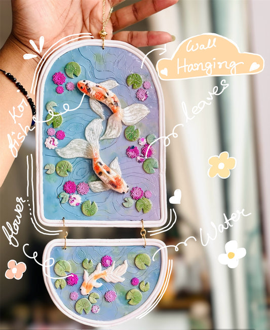 This stunning handmade 3D koi fish pond wall hanging beautifully captures the serene and tranquil essence of a koi pond. Crafted with meticulous attention to detail, the piece features intricately sculpted koi fish swimming gracefully among delicate lily pads and vibrant flowers.
